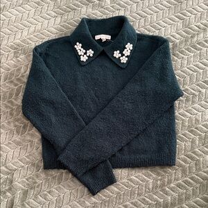 Copper Key Dark Green Jacket with Floral Embellishments